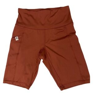 Champion Womens High Waisted Biker Shorts Rust Orange Side Pocket ML7489 Small